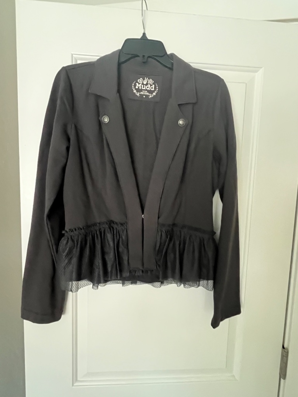 Vtg Y2K Mudd Gray Knit Mesh Peplum Jacket Sz L Military Chic Mall Goth